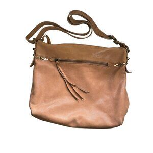 Saks Brown Leather Crossbody Bag With Adjustable Strap & Front Zipper Pocket